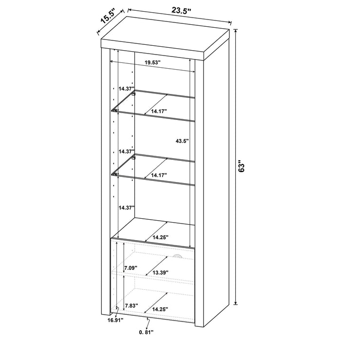 Lance - 3 Shelf Media Tower With Shelves And Hidden Cabinet - Gloss White
