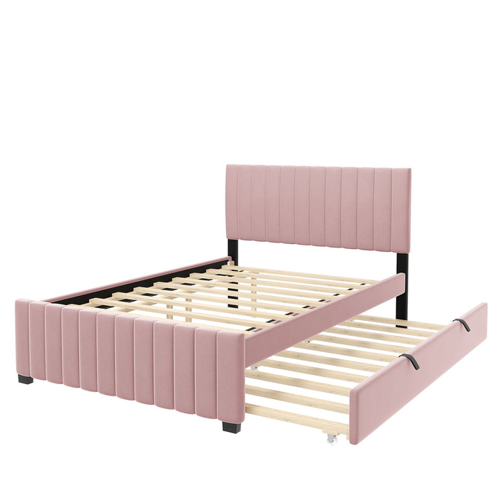 Elegant Upholstered Platform Bed With Twin Size Trundle