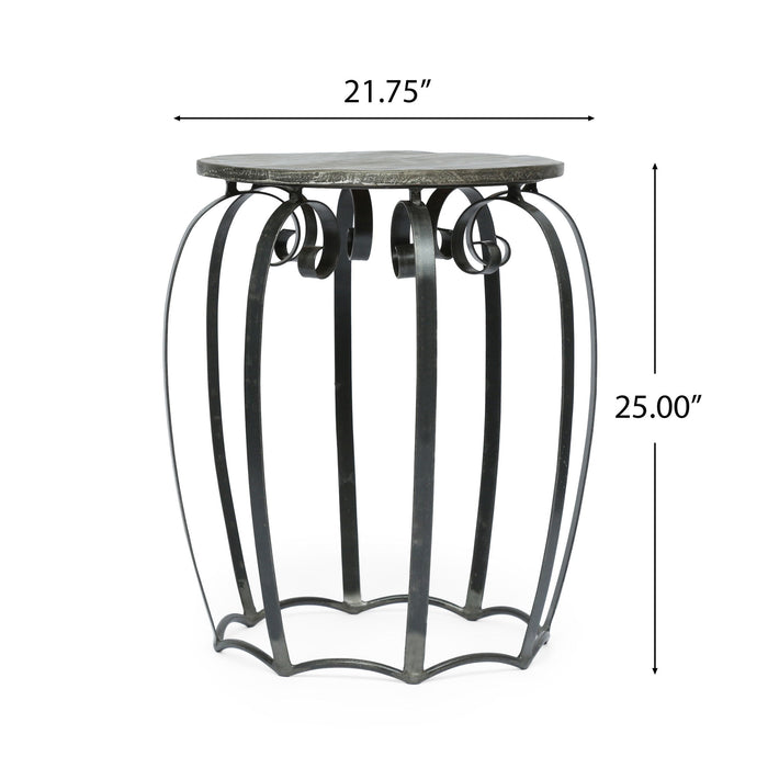 Modern Industrial End Table With Mango Wood Top And Iron Frame - Gray