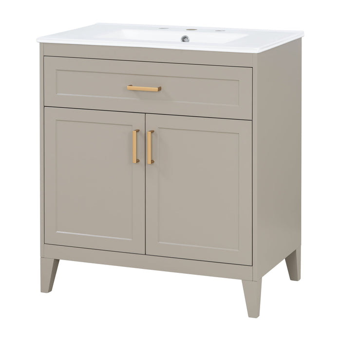 30" Bathroom Vanity With Sink Top, Soft Close Double Doors & Tip Out Drawer, Adjustable Interior Shelf, Door Mounted Organizers - Beige