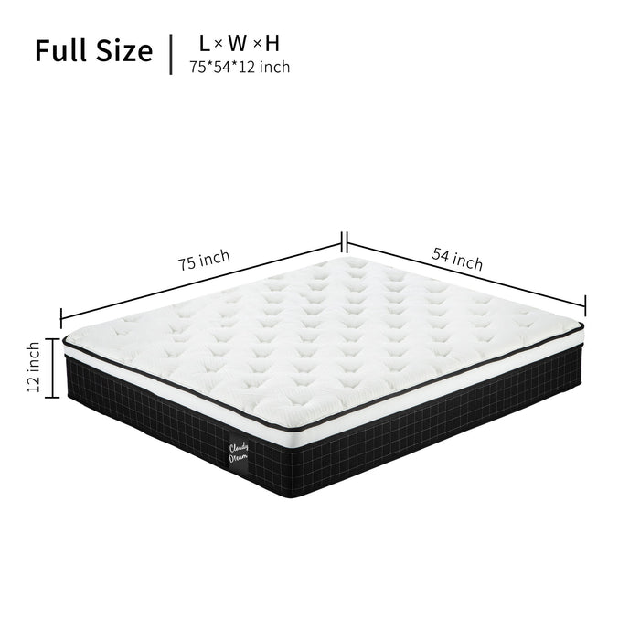 12" Hybrid Mattress With Individual Pocket Spring, Comortable Memory Foam