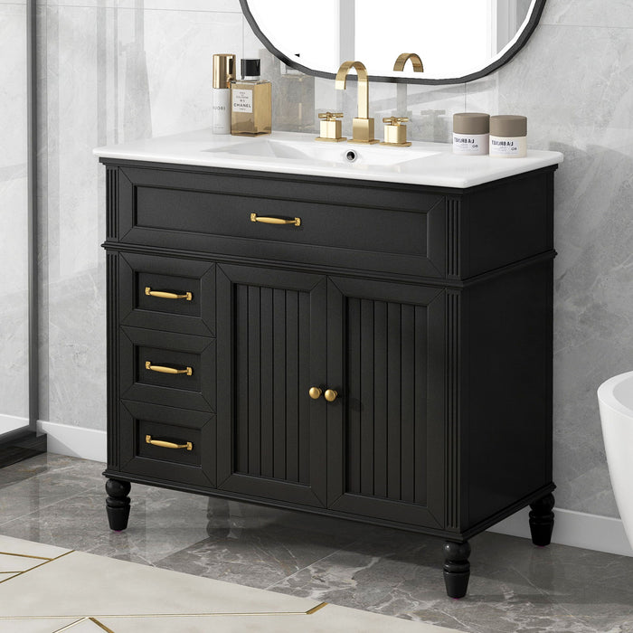36" Bathroom Vanity With Sink, Freestanding Cabinet With Drawers, 2 Package - Black