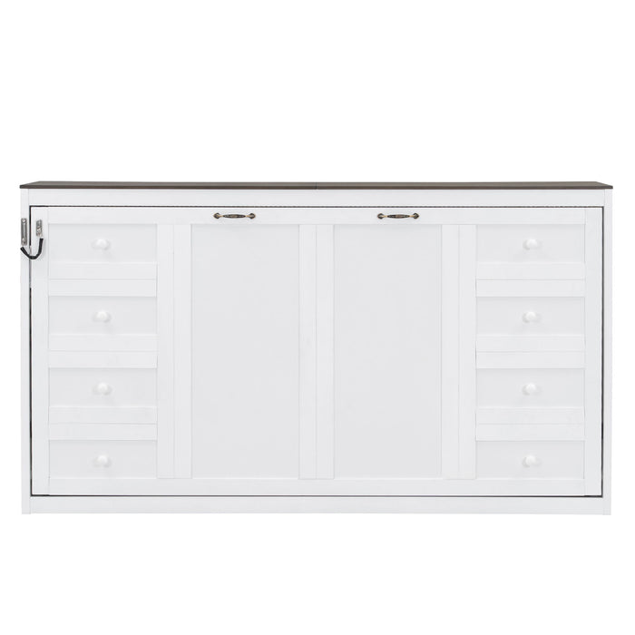 Murphy Bed With LED Light, Foldable Wall Bed Cabinet