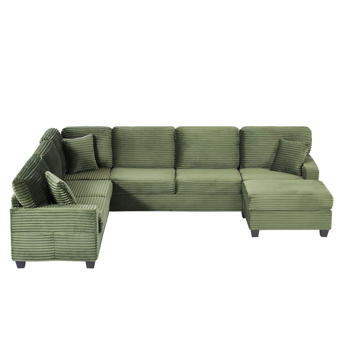 Upholstered U-Shaped Sectional Sofa With Movable Ottoman And Side Storage Pockets