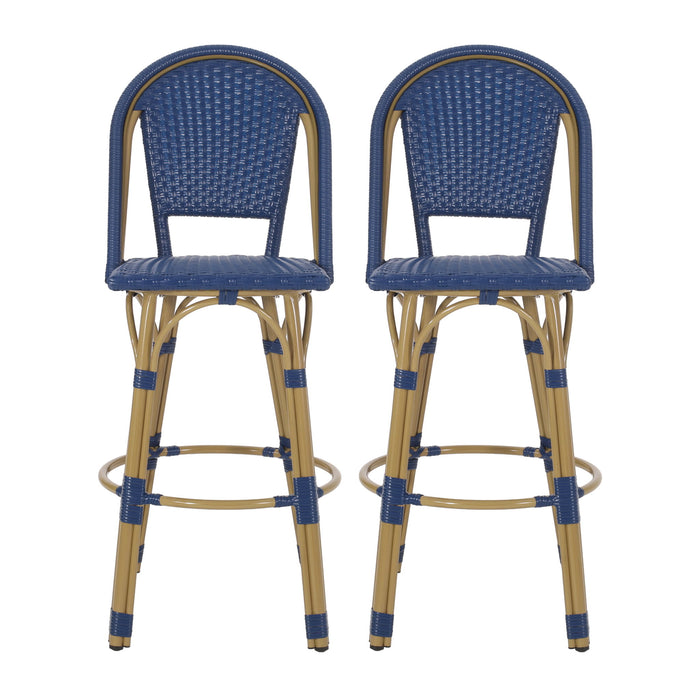 Outdoor Rattan And Aluminum French Barstools (Set of 2)