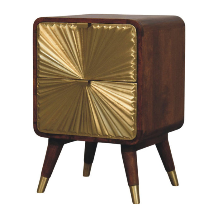 Avora - Brass Embossed 2 Drawer Nightstand - Brown / Golden