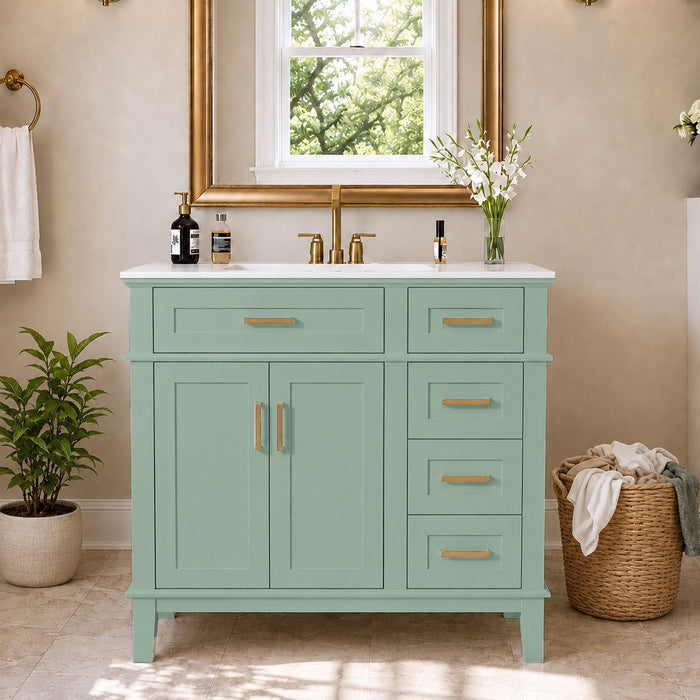 Modern Bathroom Vanity With Sink, Soft Close Doors, 4 Storage Drawers