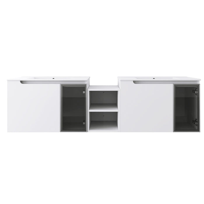 Wall Mounted Bathroom Vanity With Sink, Soft Close Doors, Cabinet & Half Door