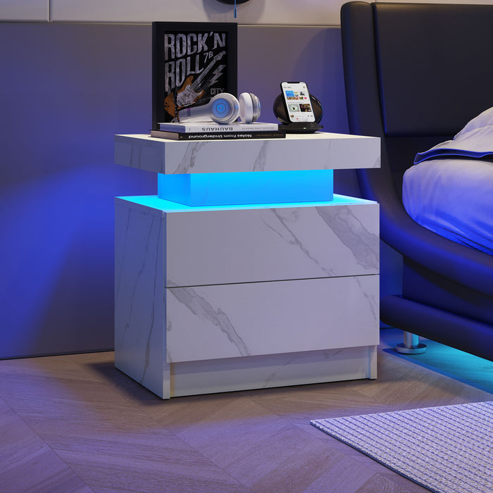 Nightstand LED, Bedside Table Cabinet With 2 Drawers For Bedroom