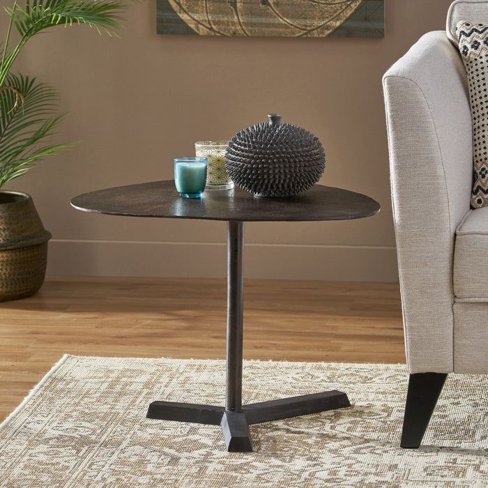 Industrial Style Elliptical Side Table With Aluminum Frame - Bronze