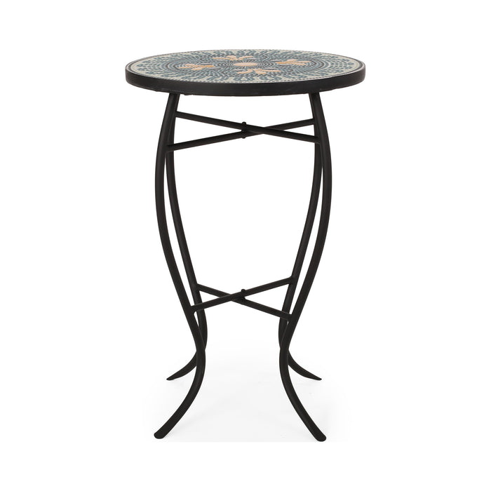 Outdoor Side Table With Tile Mosaic Table Top - Black