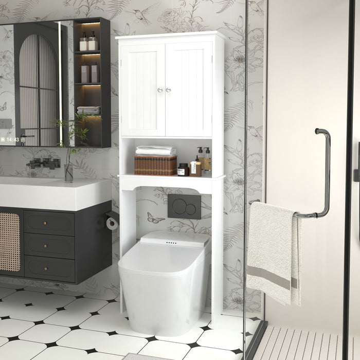 Over The Toilet Storage Cabinet, Bathroom Space Saver With Adjustable Shelf - White
