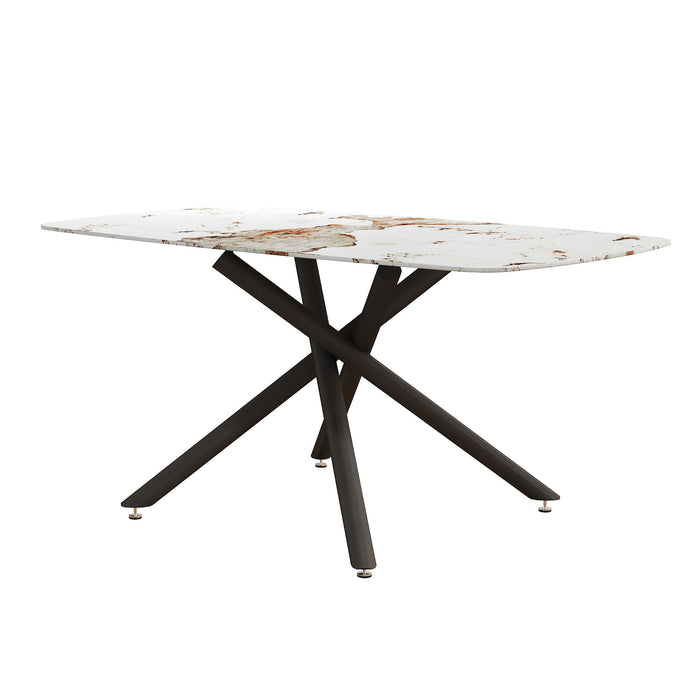 Luxurious Marble Patterned Dining Table With Metal Fork Legs
