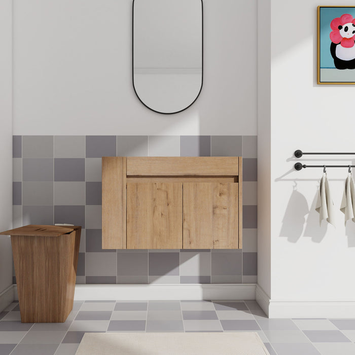 Wall Mounted Bathroom Vanity With Open Shelf, 29" Size (Vanity Only) - Imitative Oak