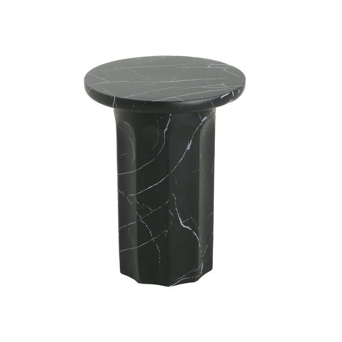Outdoor Lightweight Concrete BMarble Effect Side Table, Living Room End Table - Black / Marble