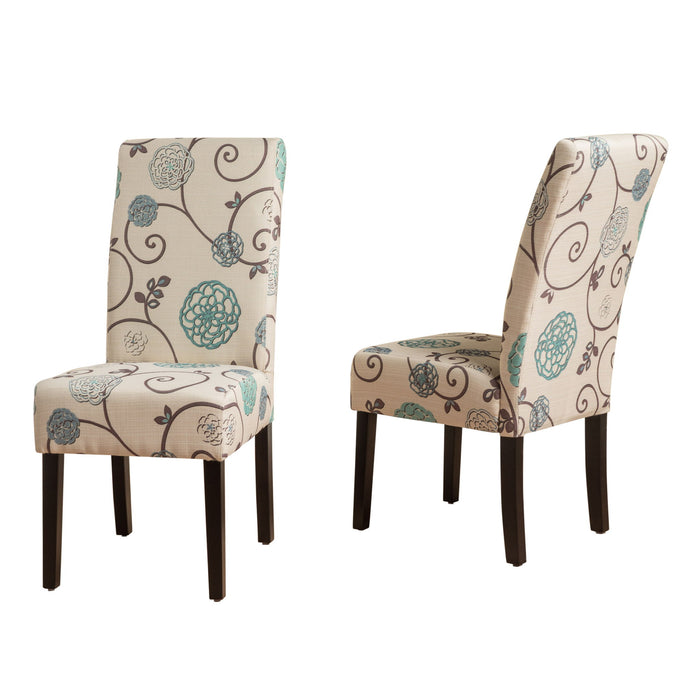 Contemporary Dining Chair Set With Rubberwood Legs - White / Blue