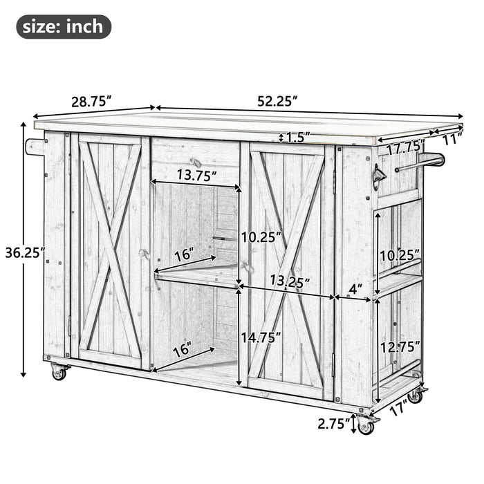 Outdoor Kitchen Island With Stainless Steel Top, Ample Storage Space, Towel And Spice Racks And A Bottle Opener
