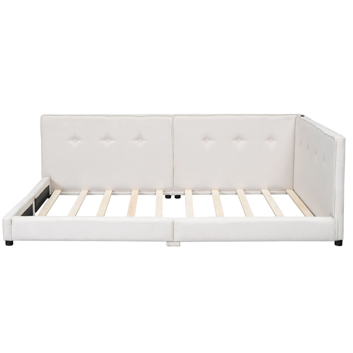 Modern Upholstered Platform Bed With USB Ports And LED Belt