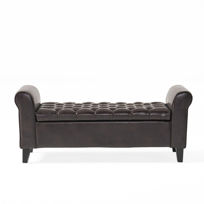 Hayes - Contemporary Armed Storage Bench With Button Tufting And Rolled Arms