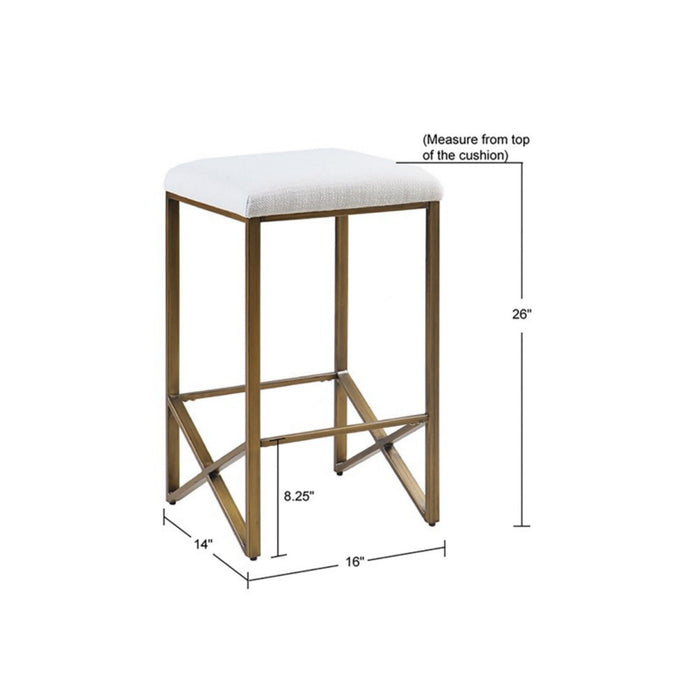 Backless Upholstered Counter Stool With Padded Seat - Ivory / Bronze