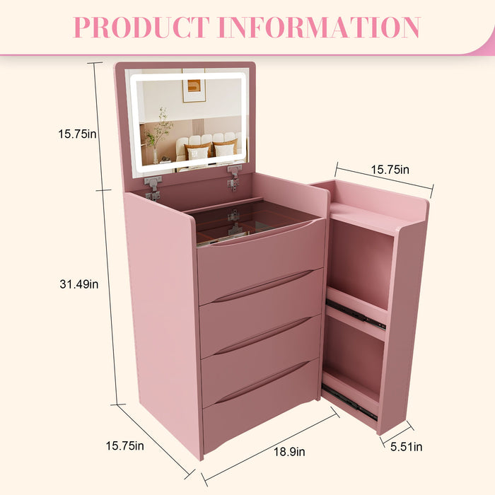 Flip Mirror Vanity Desk With Adjustable LED Lights & Stool For Bedroom