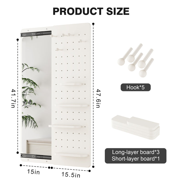 Wall Mounted Full Length Mirror With Shelf And Hook