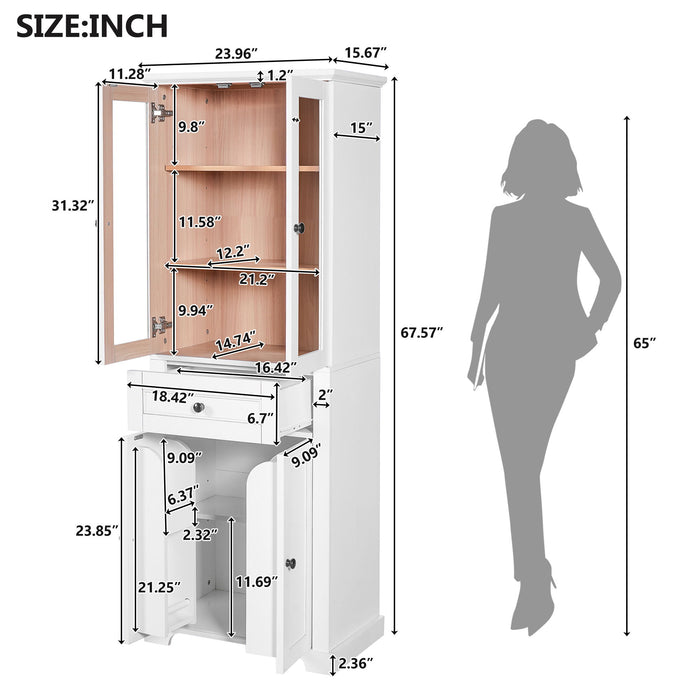Bathroom Storage Cabinet, Adjustable Shelves & Drawer, Freestanding Linen Tower