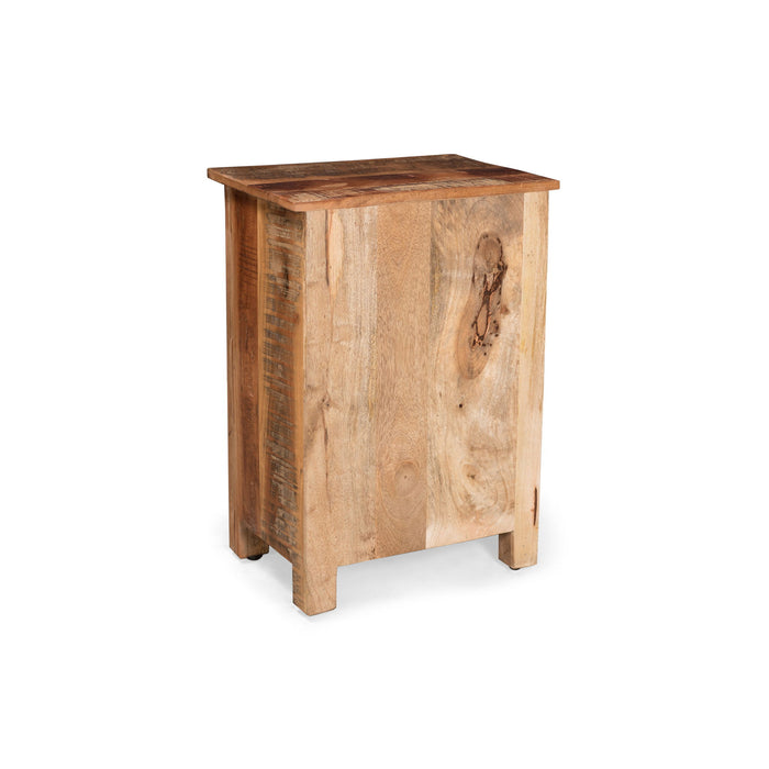 Recycled Wood Side Table With Drawer And Door - Natural