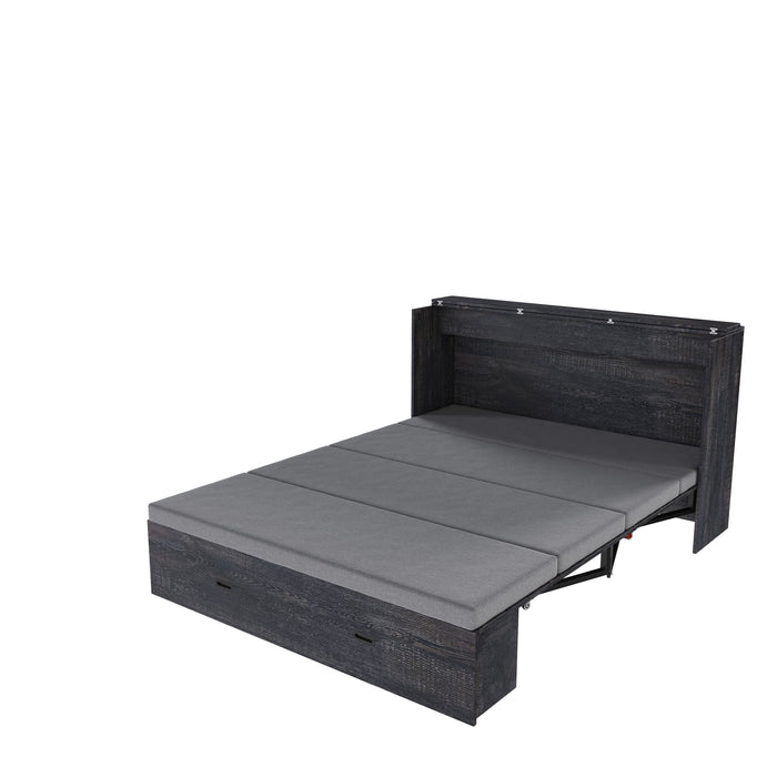 Murphy Bed With Storage Drawers And Charging Cabinet, Foldable Panels, Swivel Wheels