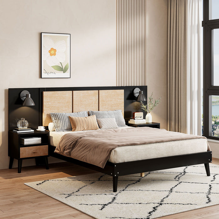 Bed Frame With 2 Nightstands Elegant Design With Lamps