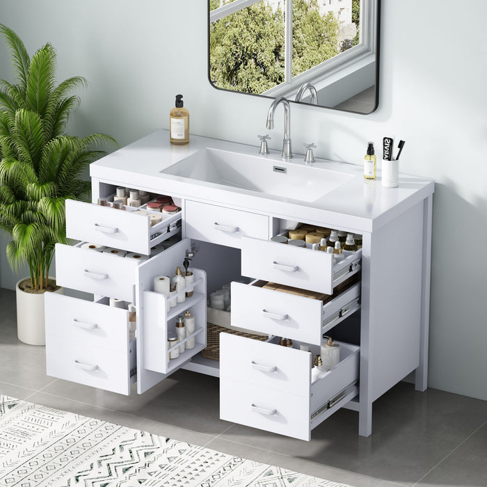 47.25" Modern Bathroom Vanity With Sink, Soft Close Single Door & 6 Drawers - White