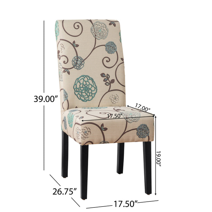 Contemporary Dining Chair Set With Rubberwood Legs - White / Blue