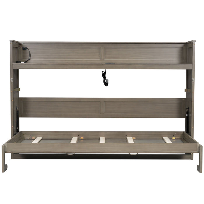 Murphy Bed With Desk, LED Light And USB Charging Station