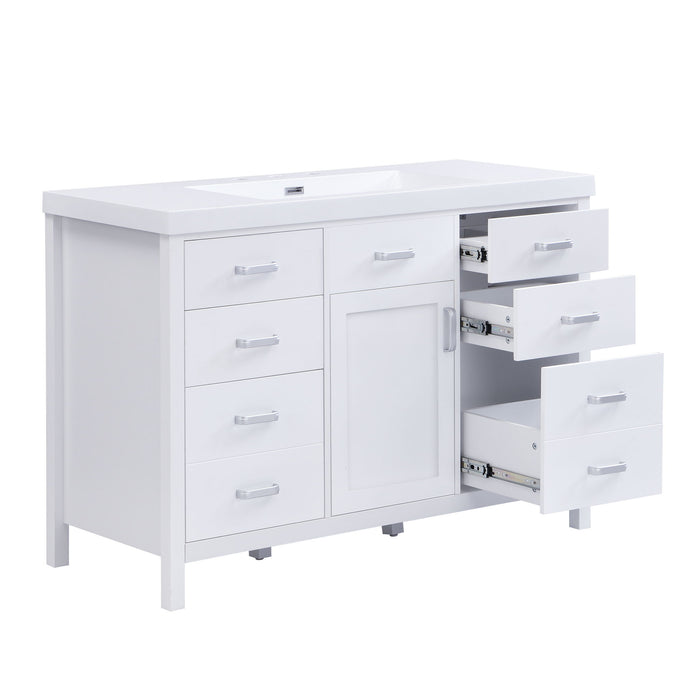 47.25" Modern Bathroom Vanity With Sink, Soft Close Single Door & 6 Drawers - White