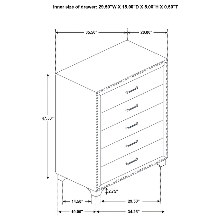 5 Drawer Bedroom Chest With Crystal Pulls