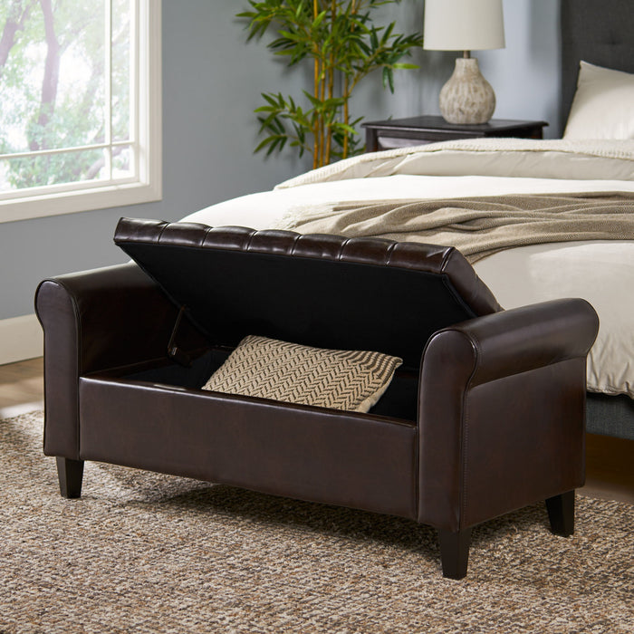 Hayes - Contemporary Armed Storage Bench With Button Tufting And Rolled Arms