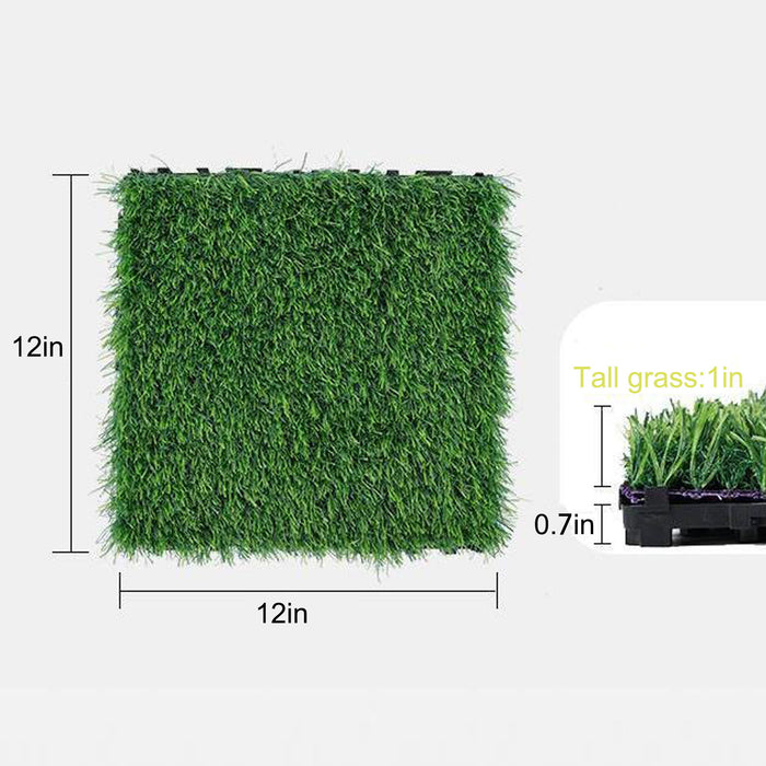 Artificial Lawn Interlocking Grass Tiles For Patio (Set of 36) - Green