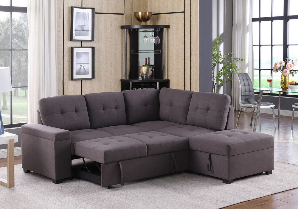 Katie - Sleeper Sectional Sofa With Storage Ottoman, Storage Arm - Brown