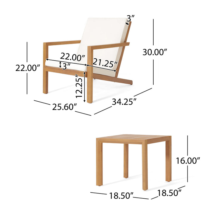 3 Piece Outdoor Chat Set With Table And 2 Adirondack Chairs - White / Brown Patina
