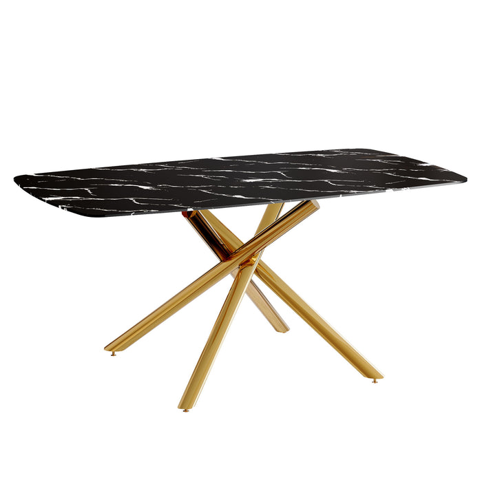 Luxurious Marble Patterned Dining Table With Metal Fork Legs