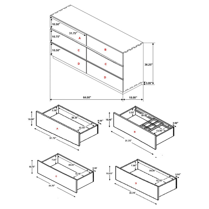 Beverly - 6 Drawer Dresser - Walnut