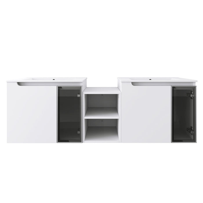 Wall Mounted Bathroom Vanity With Sink, Soft Close Doors, Cabinet & Half Door