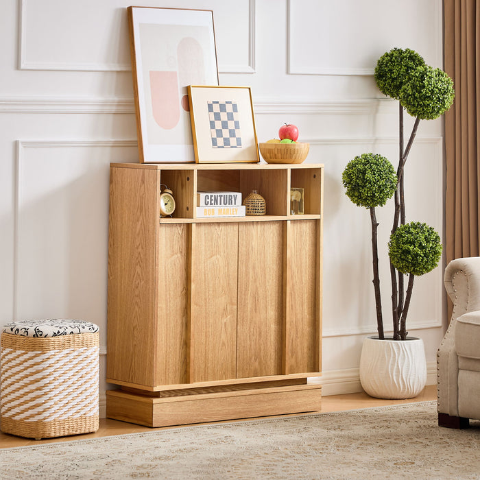 Fluted Sideboard Buffet Cabinet With 2 Doors And Adjustable Shelf, Storage Cabinet For Entryway