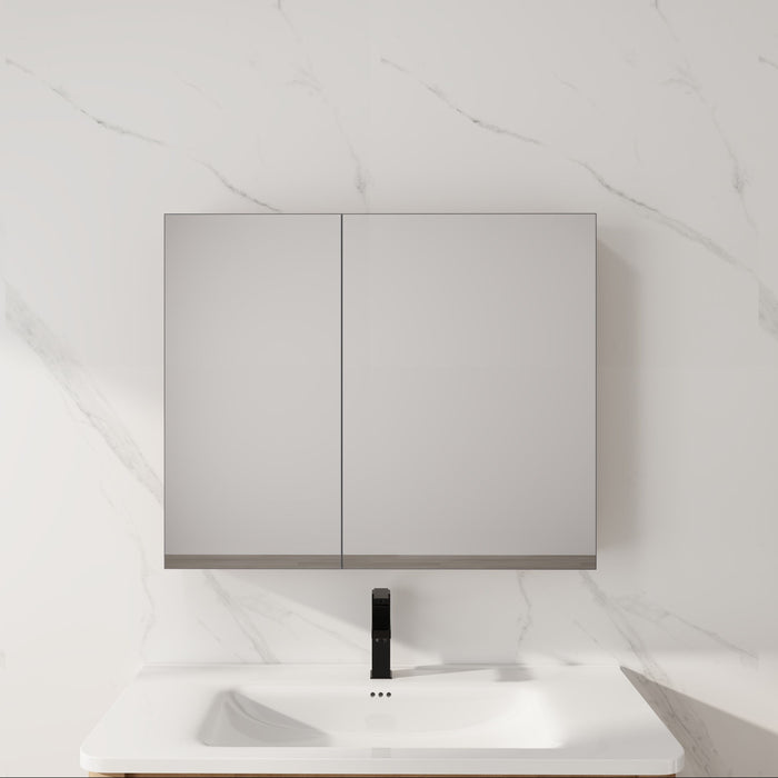 33.56" Wall Mounted Bathroom Cabinet With Adjustable Shelves - Imitative Oak