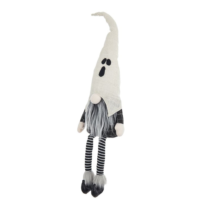 Sitting Gnome With Ghost Hat, For Halloween Decor - Black White
