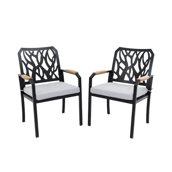 Outdoor Patio Stationary Dining Chairs With Outdoor Grade Sunbrella Cushions, Branch Like Backrest (Set of 2) - Bourbon Brown