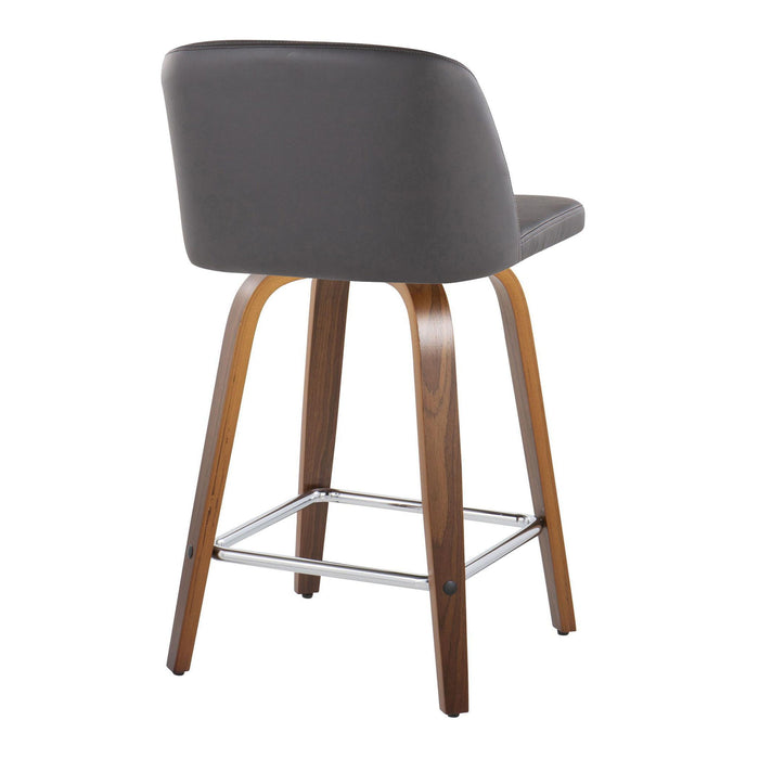 Toriano - Mid Century Modern Fixed Height Counter Stool With Swivel And Square Footrest (Set of 2)