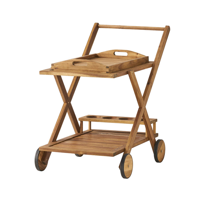 Riviera Bar Cart Stained Mobile With Wheels For Entertaining - Natural Stained
