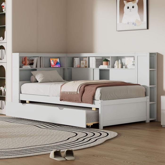 Daybed With Storage Shelves, USB Charging, And Trundle Bed
