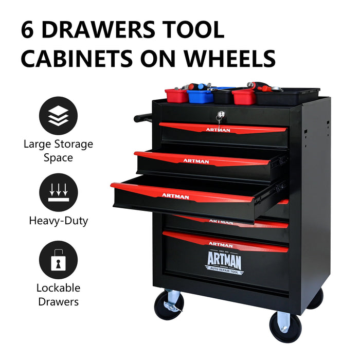 Rolling Metal Tool Chest With Drawers, Steel Storage Cabinet With Ball Bearing Slides